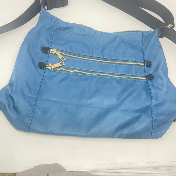 Vintage Blue Convertible Backpack, Large Nylon Shoulder Bag | Sondra Roberts - Picture 10 of 14